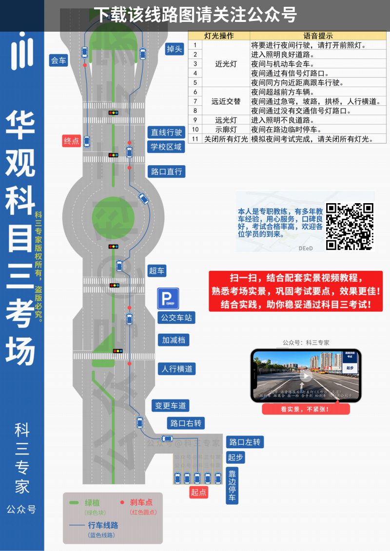 广州岑村科目三华观考场科目三路线图