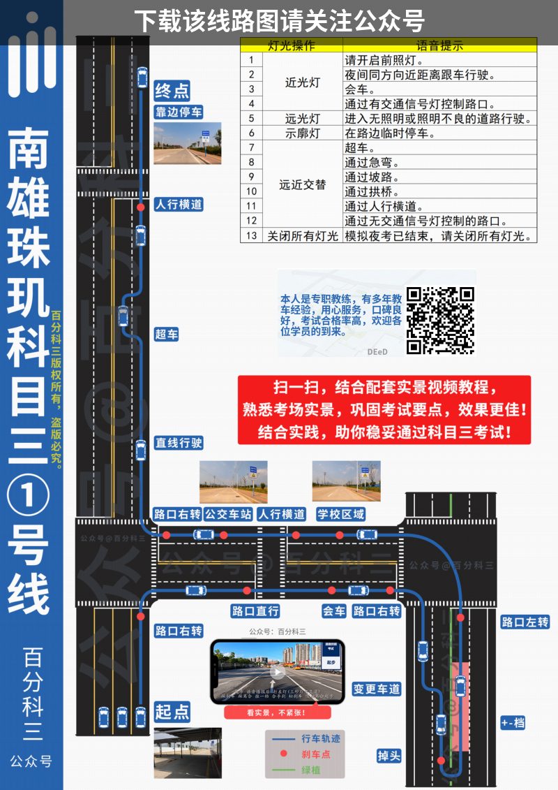 韶关南雄珠玑洋湖小型汽车科目三考场科目三路线图