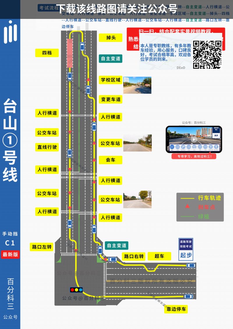 江门市台山科目三考场科目三路线图