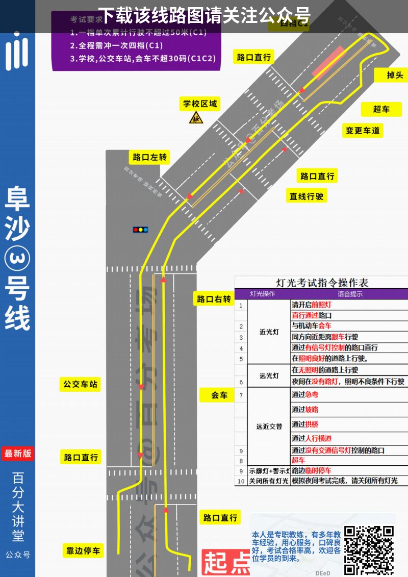 中山阜沙科目三考场科目三路线图